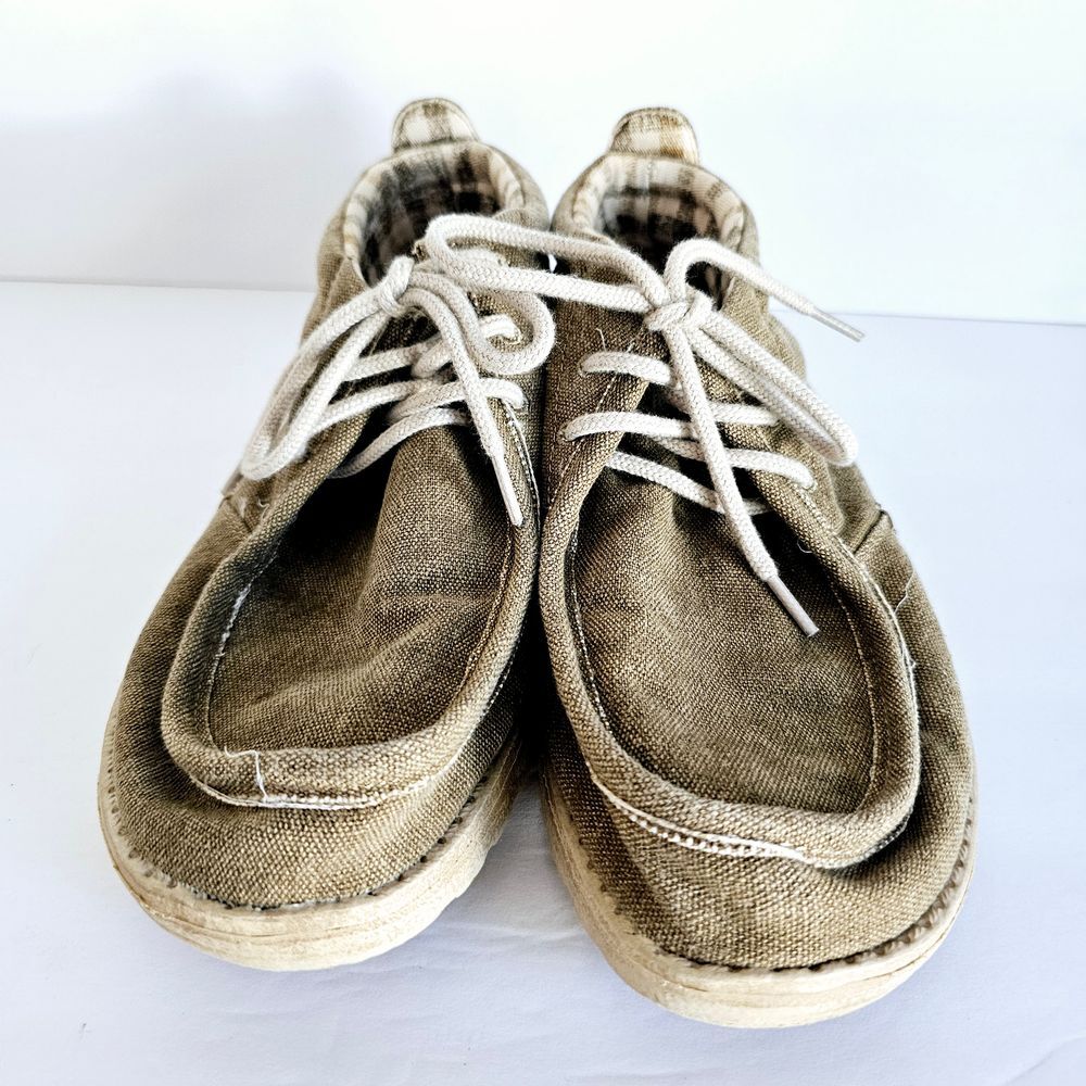 Mens Hey Dude Wally B Stretch Beige Canvas Loafers Shoes 8‎ Gorpcore Minimalist - Picture 2 of 8